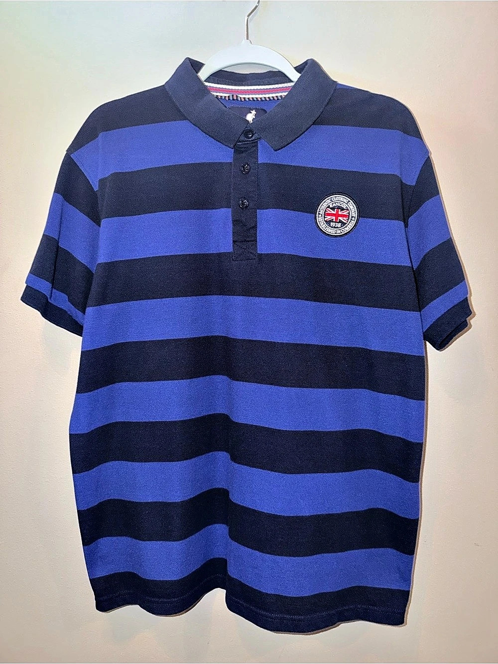 Kangol Men's Striped Polo Shirt Short Sleeve Blue Navy Union Jack Logo Size XXL